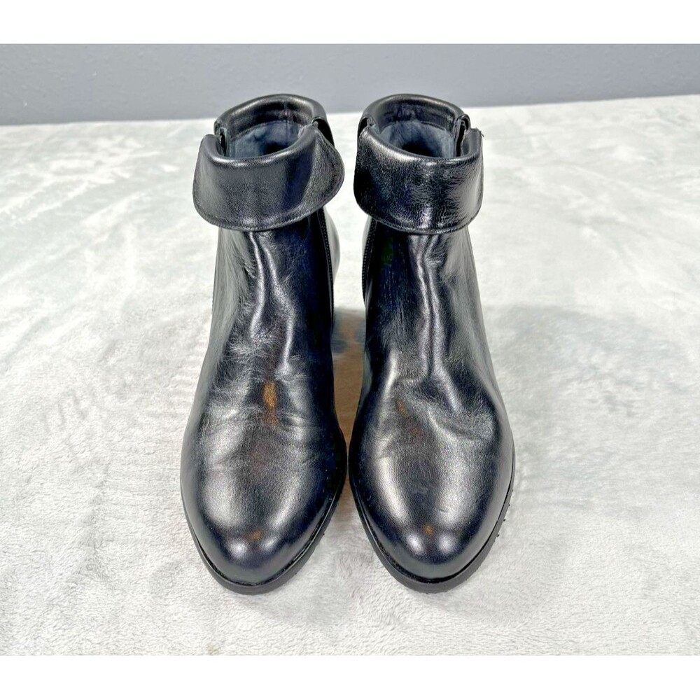Eric Micheal Sonia Black Leather Ankle Boots Booties Size 40EU 9US Block Heel